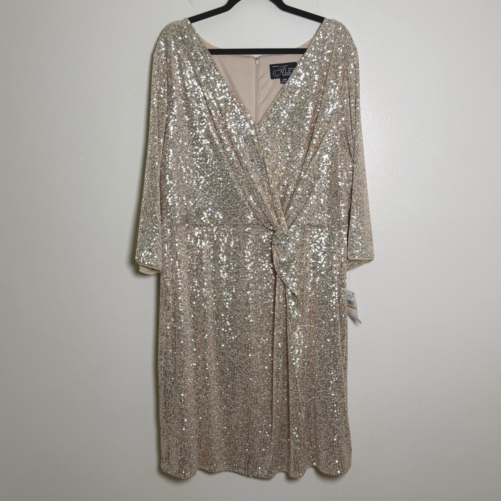 Alex Evenings Champagne Sequin Wrap Midi Dress